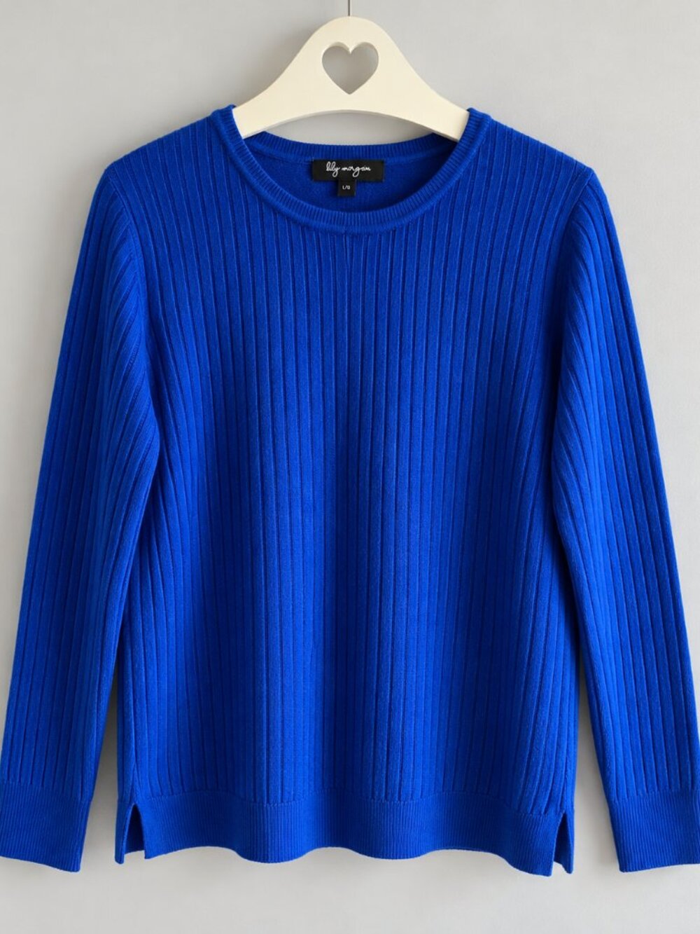 Lily Morgan Cobalt (Royal) Blue Ribbed Knit Sweater Size L PTP21